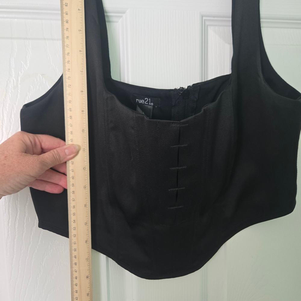 Rue21 Black Corset Crop Top Womens Large Square Neck Boned Zipper Back - Picture 7 of 9